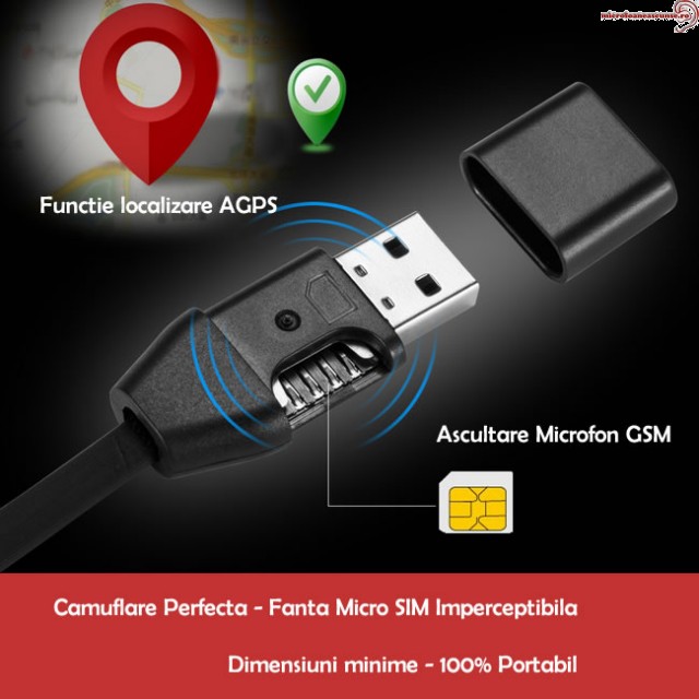 Cablu USB Pentru Telefon (Android/IOS ) cu Microfon spion GSM cu Activare Vocala+Functie de GPS TRACKER